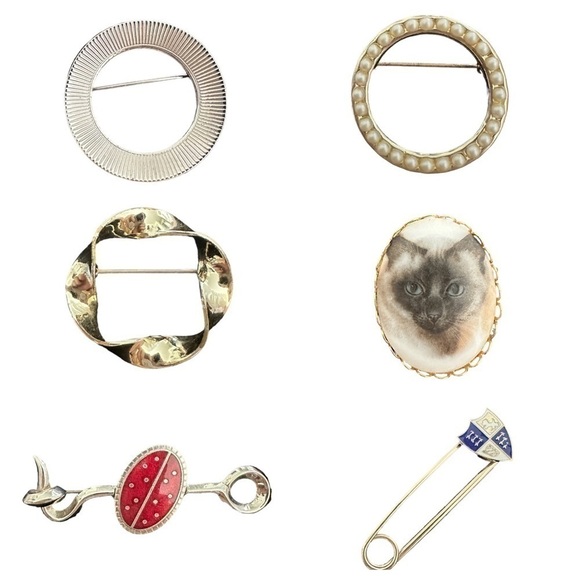 Vintage Jewelry - Vintage Set of 6 Miscellaneous Brooches/Pins